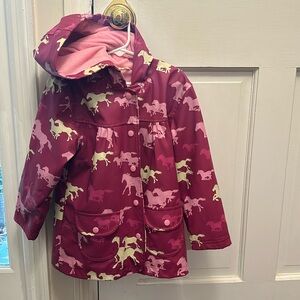 Hatley size 5 lined raincoat pink with horses